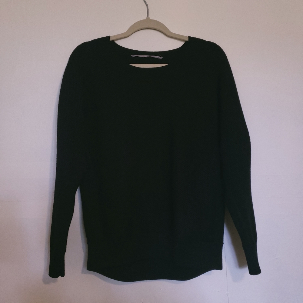 ATHLETA honeycomb wool blend crew neck sweater black